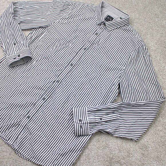 A/X Armani Exchange Shirt Mens XL Black/White Striped Cotton Long Sleeve Button - Picture 4 of 14
